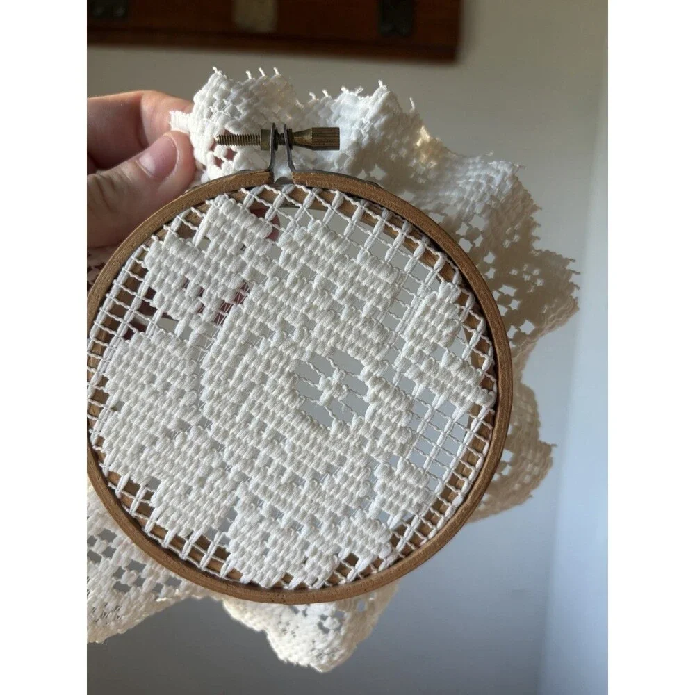 Embroidery Hoop w/ Doily in Wooden Hoop Frame